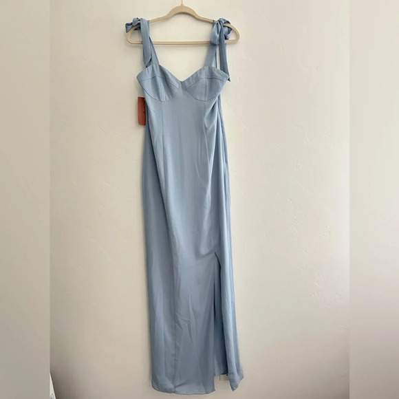 NWT BHLDN Antonia Georgette Maxi Dress Bridesmaid Pale Blue Size 6 Homecoming - Picture 2 of 15
